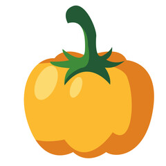 Orange bell pepper with dark green stem. Suitable for food illustrations, diet designs, or cooking graphics.