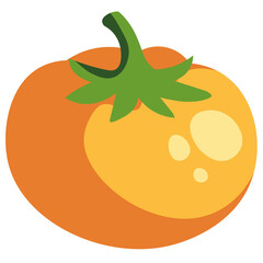 Orange persimmon with green leaves. Perfect for fruit illustrations, healthy eating designs, or seasonal harvest graphics.