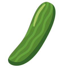 Green cucumber with light striping in flat style. Suitable for diet illustrations, healthy eating designs, or fresh food graphics.