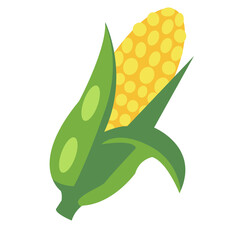 Yellow corn cob with green husks in cartoon style. Great for harvest graphics, agricultural designs, or food illustrations.