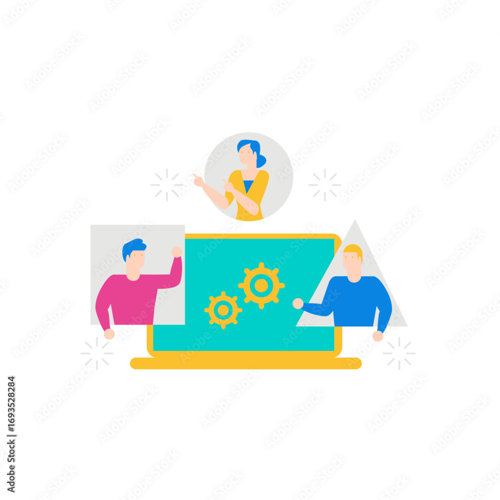 Poster meet the team.diverse team collaborating on a project with gears on a laptop isolated on transparent