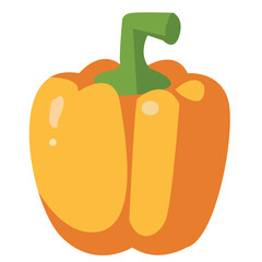 Yellow bell pepper with green stem in flat style. Perfect for food illustrations, healthy eating designs, or recipe graphics.