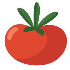 Red tomato with green leaves on top. Ideal for food illustrations, recipe designs, or healthy lifestyle graphics.