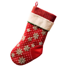 Red color stocking on transparent background for Christmas, Png
