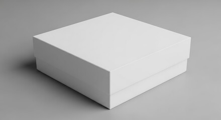 Fototapeta premium White Square Gift Box on Gray Background.