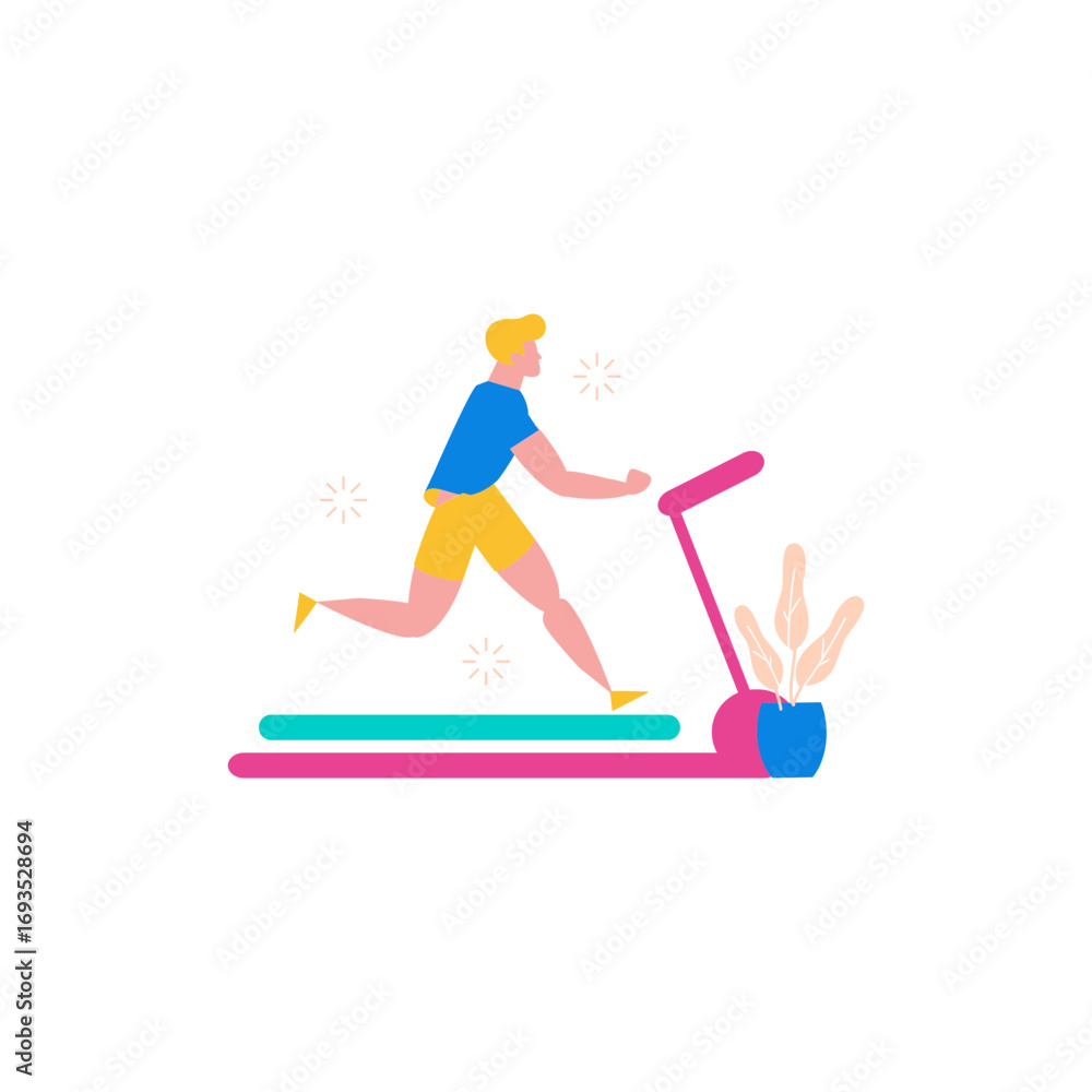 Poster running on treadmill.man running on a treadmill for fitness isolated on transparent background.