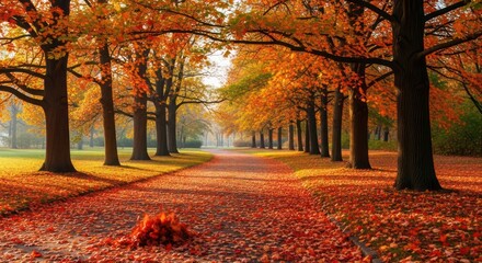 Autumnal splendor the path unfolds through vibrant foliage under a canopy of trees