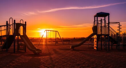 Golden Hour Playground Silhouettes Against a Vibrant Sunset Sky