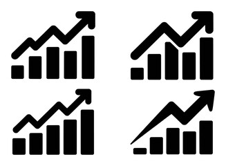 Four Black Bar Graph Icons Showing Upward Trends and Growth