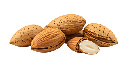 Fresh Almonds in Shell with One Nut Cracked Open on Warm Surface