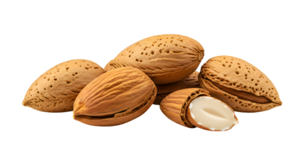 Fresh Almonds in Shell with One Nut Cracked Open on Warm Surface