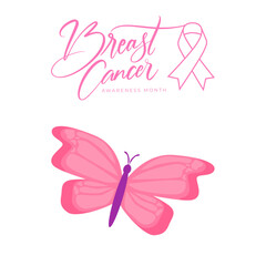 Breast Cancer Awareness Month Pink Ribbon Butterfly Symbol Illustration