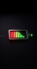 A 3D rendered battery icon displays various levels of power.