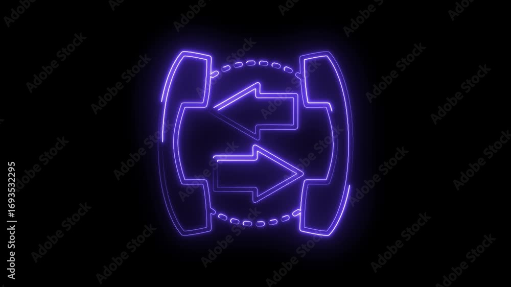 Poster neon arrows exchanging direction with circular frame on black background animation stock