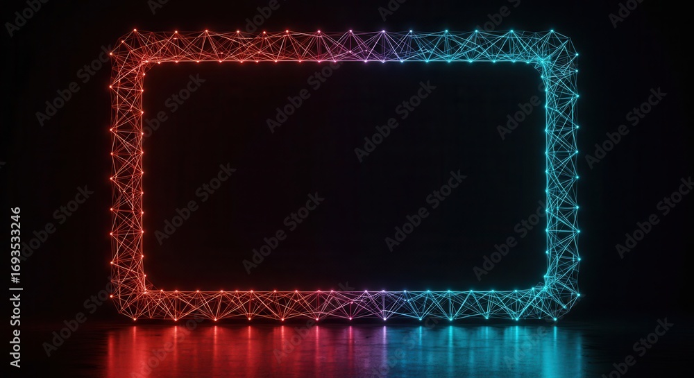 Poster a vibrant, glowing neon frame with interconnected lines and points creates a striking presentation.