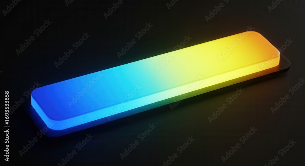 Poster a rectangular, glowing object with a gradient of vibrant colors casts a dramatic effect on a dark ba