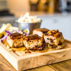 Grilled pork bites with coleslaw