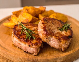 Grilled pork chops and roasted potatoes