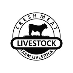 Livestock farm design concept cow logo with black silhouette of cow, design for farm, farmer, brand, business and poster template as icon symbol illustration