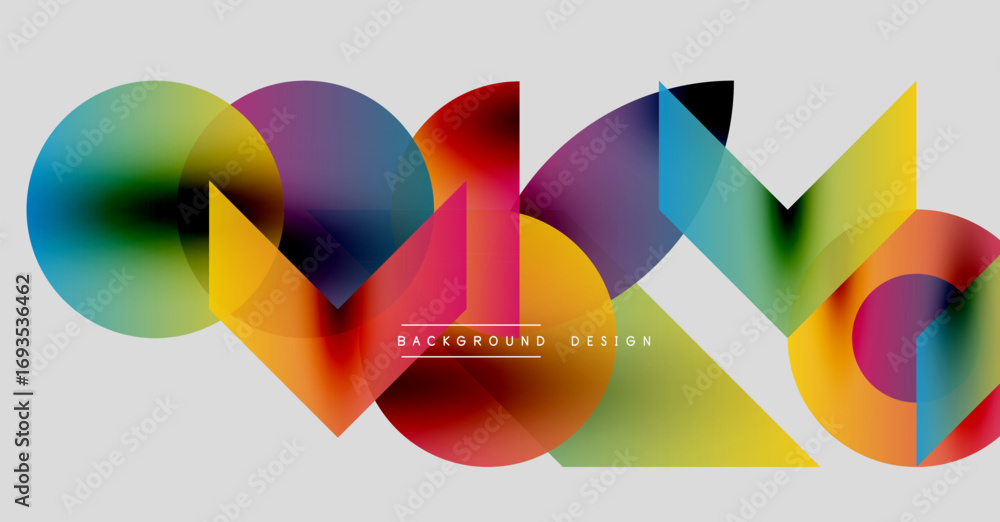 Poster abstract colorful shapes overlap, creating dynamic visual effect. modern design elements suggest cre