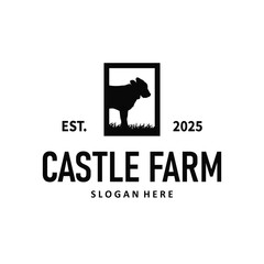Livestock farm design concept cow logo with black silhouette of cow, design for farm, farmer, brand, business and poster template as icon symbol illustration