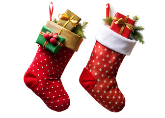 Red color stocking on transparent background for Christmas, Png