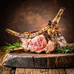 Grilled Rack of Lamb on Wooden Board