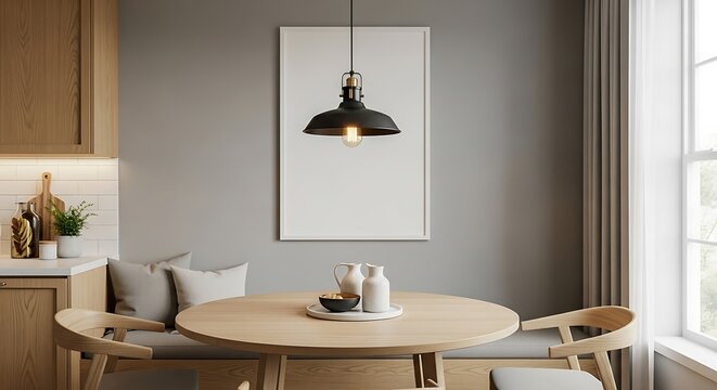 Modern dining area with pendant light and cozy seating