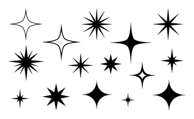 Collection of Black and White Starburst and Sparkle Icons on White Background