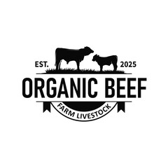 Livestock farm design concept cow logo with black silhouette of cow, design for farm, farmer, brand, business and poster template as icon symbol illustration