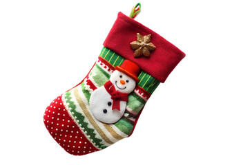 Red color stocking on transparent background for Christmas, Png