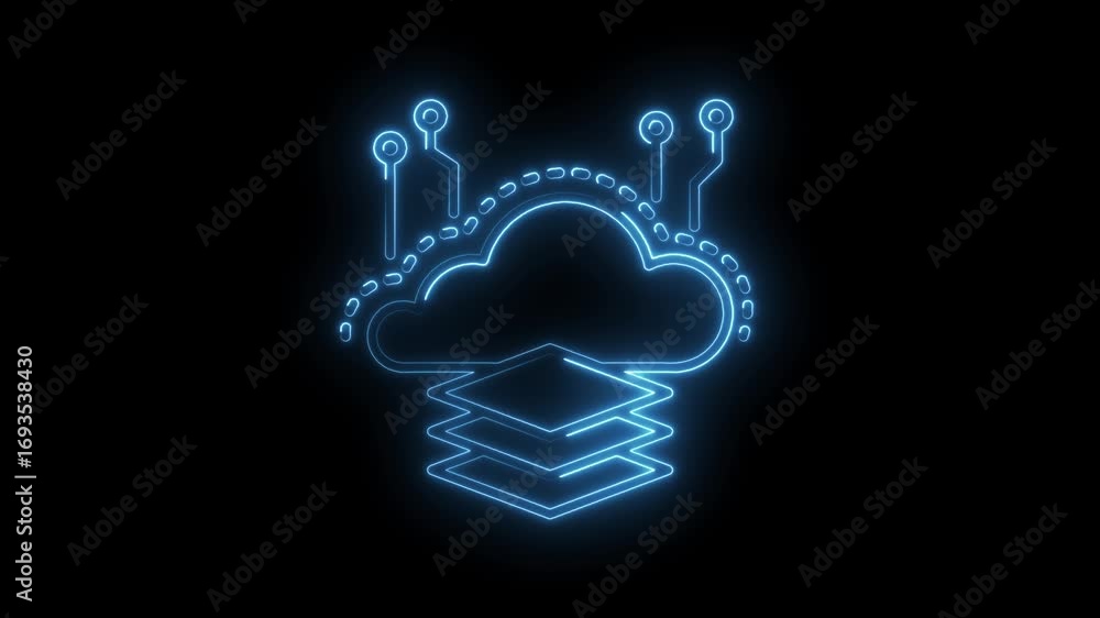 Poster digital cloud computing technology data storage neon glow futuristic background video