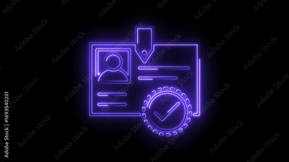 Poster neon identification card animation showing id badge verification and user identity approval