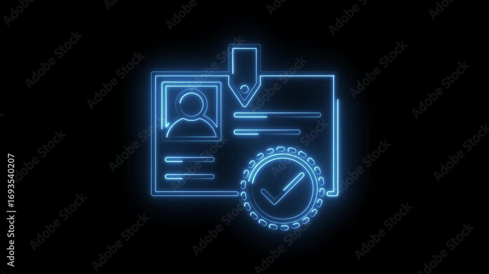 Aufkleber glowing neon id card authentication verification represents identity and security on black backgroun