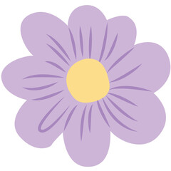 Purple flower with yellow center and delicate petals, elegant botanical design ideal for spring or floral themes.


