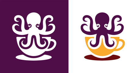 Octopus Coffee Cup Logo Design – Creative Cafe Symbol, Modern Cafe Branding Vector Illustration