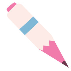 White pencil with pink tip and blue band, stylish school tool illustration for educational or creative content.