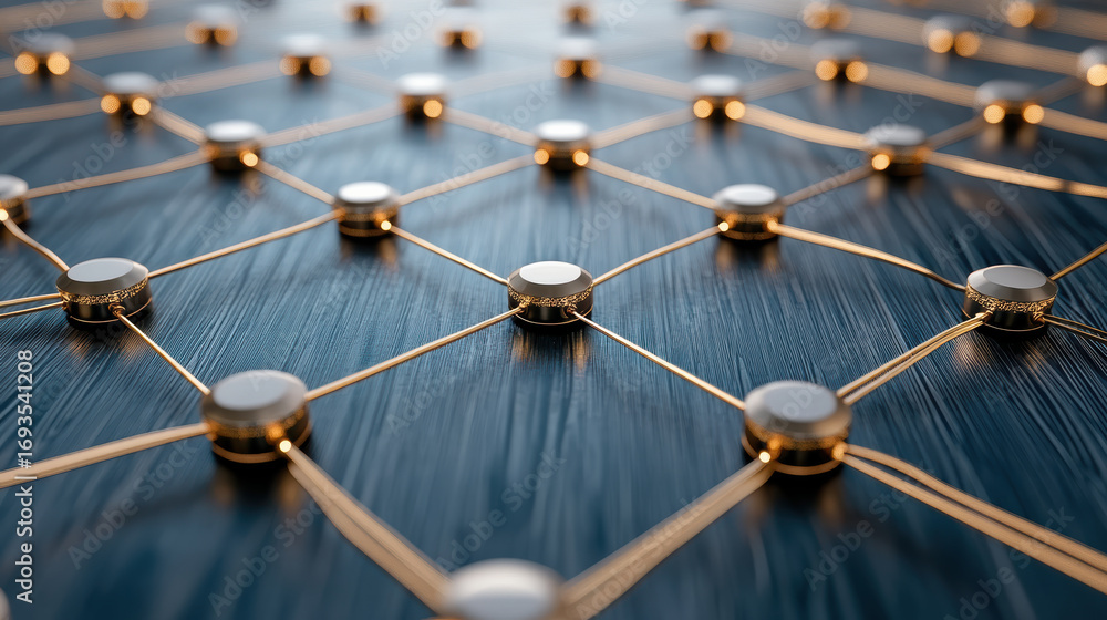 Poster connected data nodes create stunning visual of technology and innovation