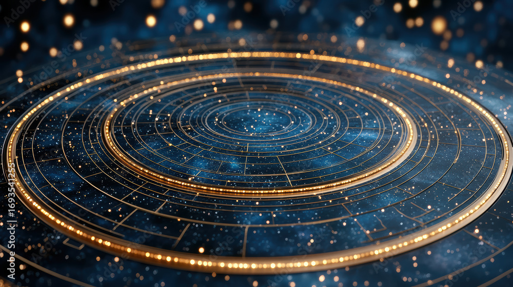 Poster mesmerizing close up of constellation chart featuring intricate circular patterns and glowing