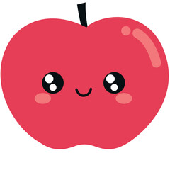 Cute red apple with big eyes and a smile, playful kawaii fruit character ideal for children's books or healthy food themes.

