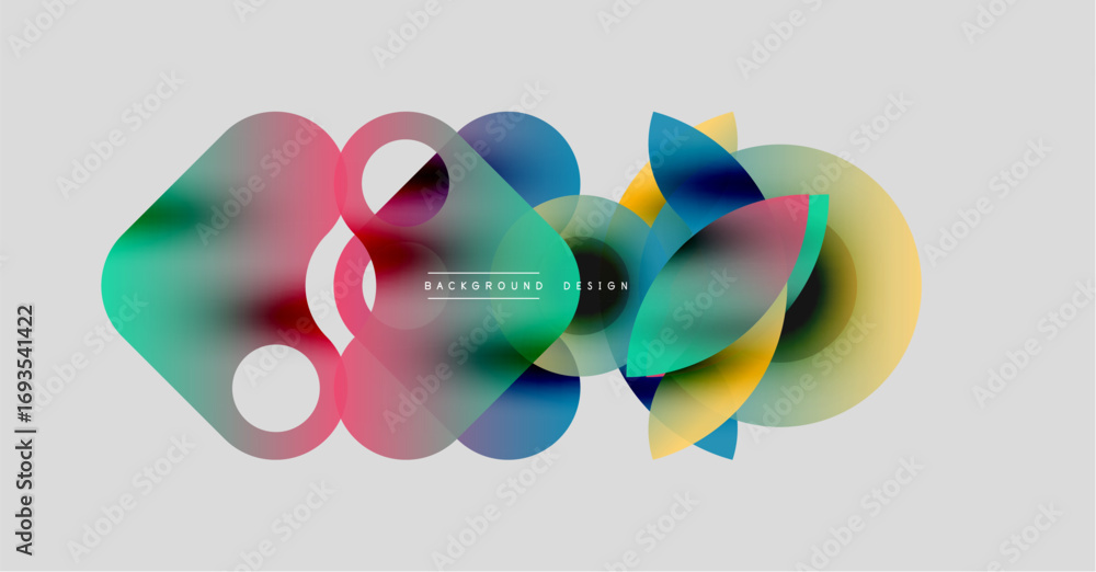 Poster abstract colorful shapes overlap, creating dynamic composition. modern design elements suggest fluid