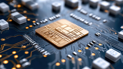 Close up of credit card chip detail, electronic circuit, technology, innovation, microchip