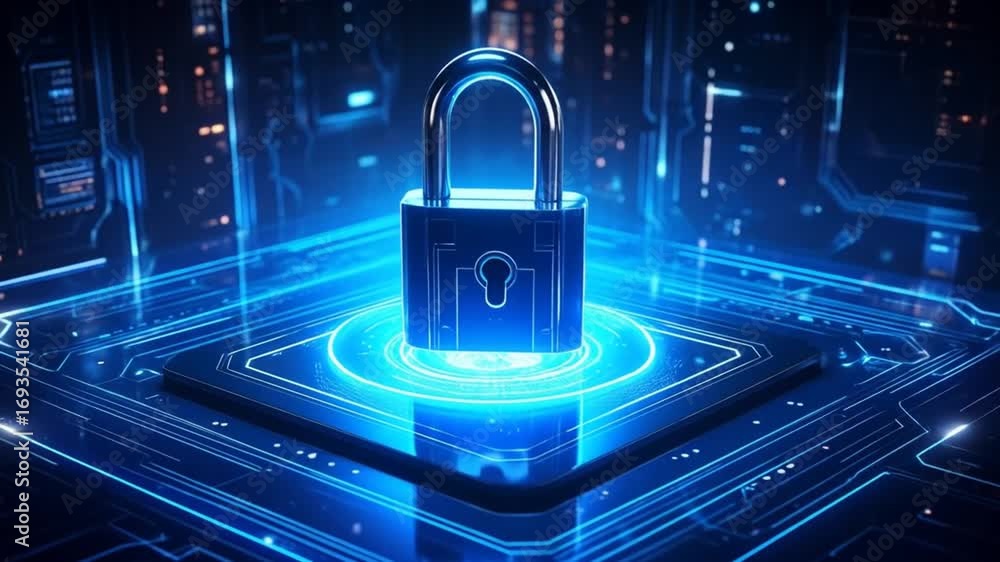 Poster digital lock: abstract cyber security and data protection concept visualization