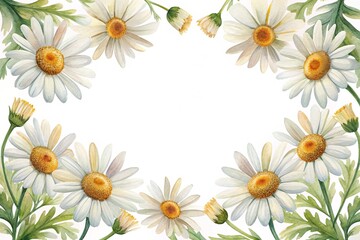 Obraz premium Watercolor Daisy Floral Border Frame with Blank Space on White Background