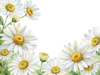 Obraz premium Beautiful watercolor painting of a daisy flower corner arrangement with white background
