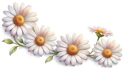 Obraz premium Watercolor Illustration of Blooming Daisies with Lush Greenery against a White Background