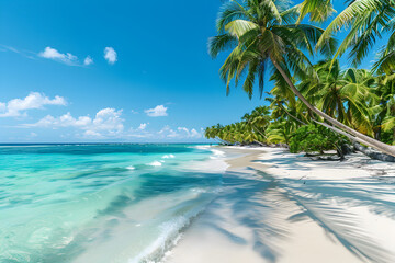 Tropical beach with turquoise water and palm trees