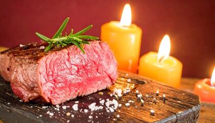 Grilled steak, candles