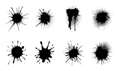 Collection of Black Ink Splatter and Stain Graphic Elements