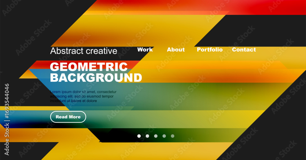Poster abstract geometric background features vibrant colors, text elements, navigation menu. modern design